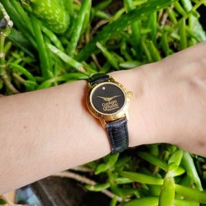 Vintage 18K Gold Plated Genuine Leather Dainty Conagra Roman Numerals Watch